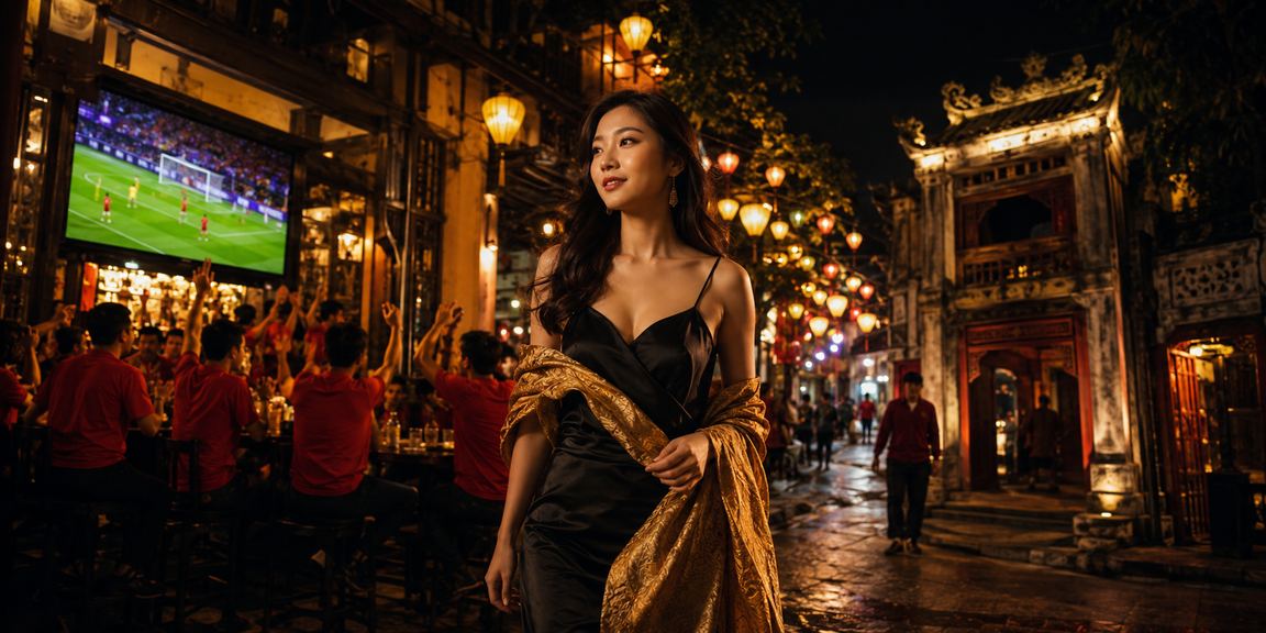 Không khí giải trí về đêm tại Hà Nội với ánh đèn neon khu phố chợ đêm và casino