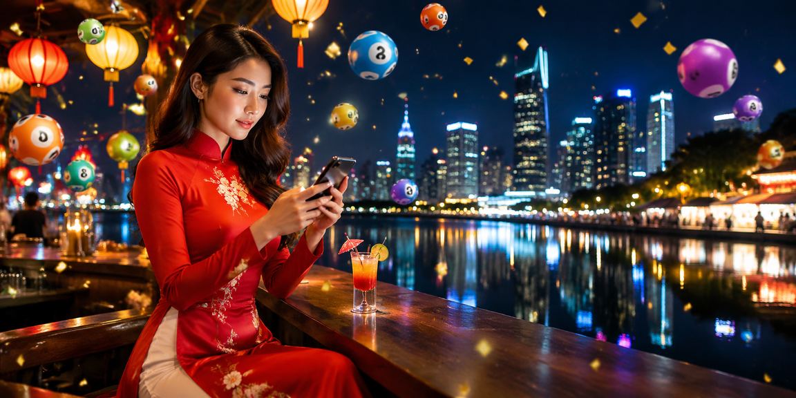 Người phụ nữ áo dài tham gia xổ số và giải trí trực tuyến tại Hà Nội